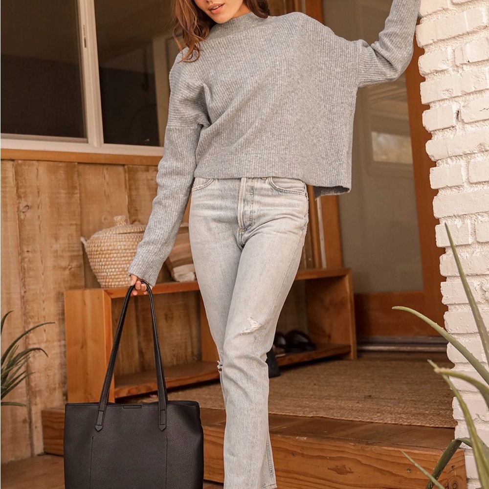 Lulus Pretty Cute Heather Grey Mock Neck Backless Sweater Size